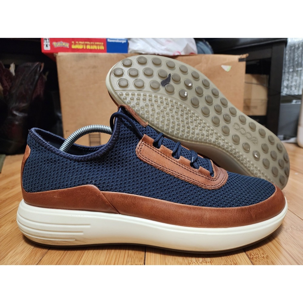 ECCO Shoes Mens (US 9 EU 43) Brown Navy Blue Soft 7 Runner Sneakers Mesh Leather